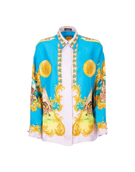 versace silk blue shirt short sleeves|Versace silk shirt women's.